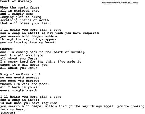 The Heart Of Worship Lyrics .